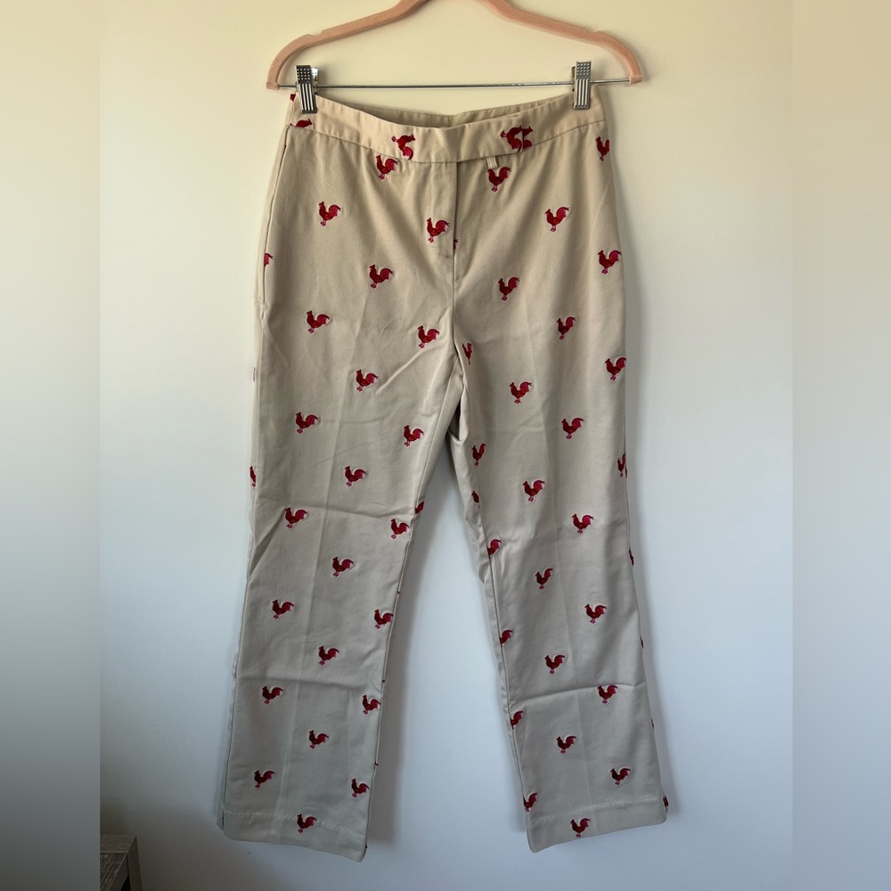 Vintage Lilly Pulitzer Rooster Embroidered Khaki Pants Size 6